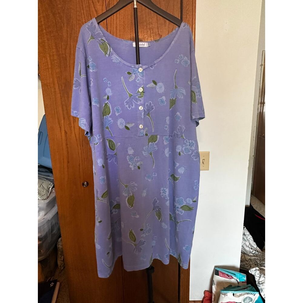Vintage Fresh Produce Periwinkle Floral Button Front Dress 3X  Made in USA